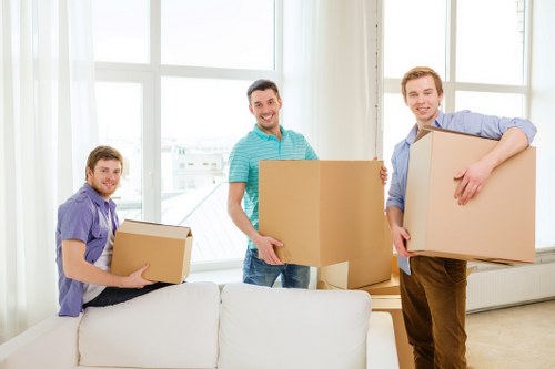 Safe and organised removals team carrying items into a home