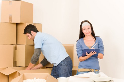 Office furniture and equipment prepared for a commercial move